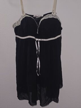 Vintage Linea Donatella Black Lace Babydoll Nightgown Slip Dress Size Large